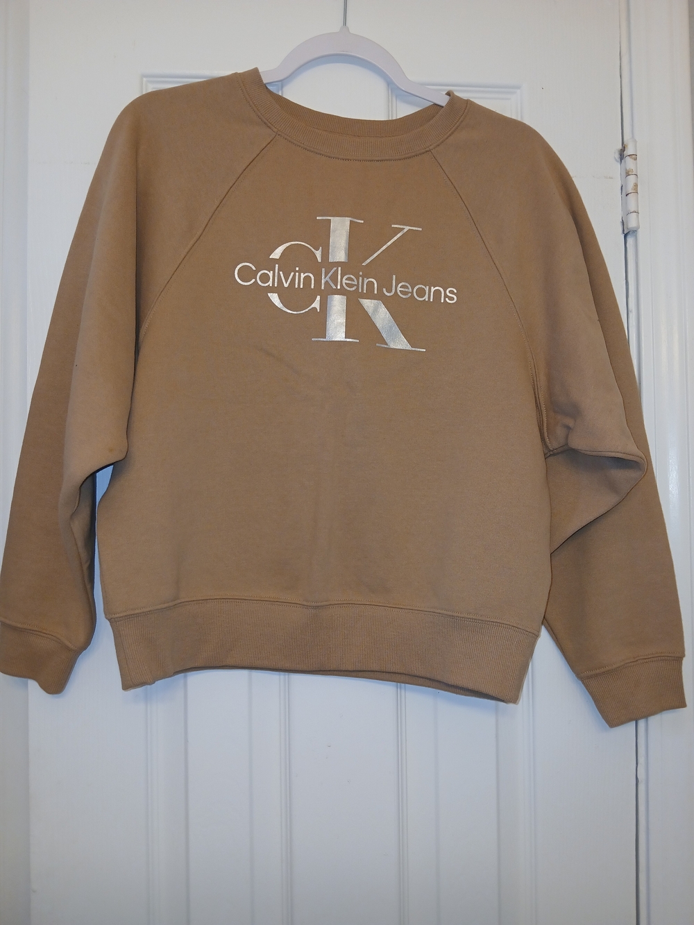 Calvin Klein Jeans Women's Camel Crewneck Sweatshirt with Metallic Logo